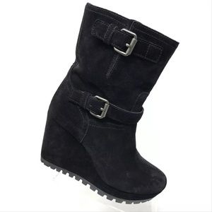 PRADA Black Linea Rossa Suede Wedge Boots/Booties